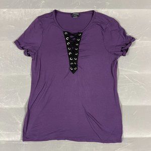 Torrid Shirt Womens 00 Purple Short Sleeve Round Neck Tie Lightweight Stretch